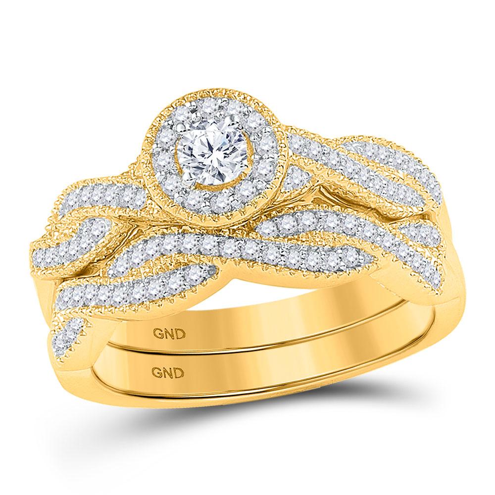 GND Bridal Ring Set 10kt Yellow Gold Round Diamond Twist Bridal Wedding Ring Band Set 1/2 Cttw
