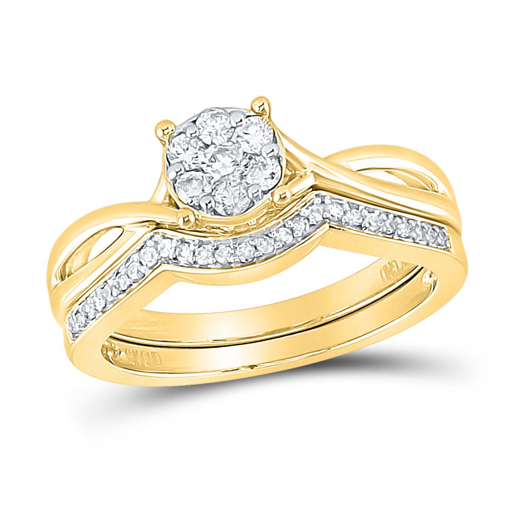 GND Bridal Ring Set 10kt Yellow Gold Round Diamond Twist Bridal Wedding Ring Band Set 1/3 Cttw