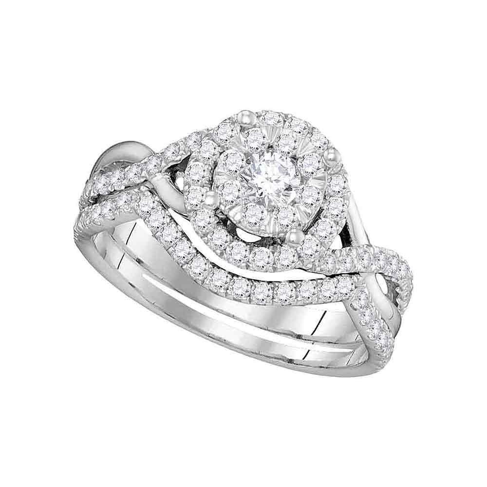 GND Bridal Ring Set 14k White Gold Round Diamond Bridal Wedding Ring Band Set 7/8 Cttw