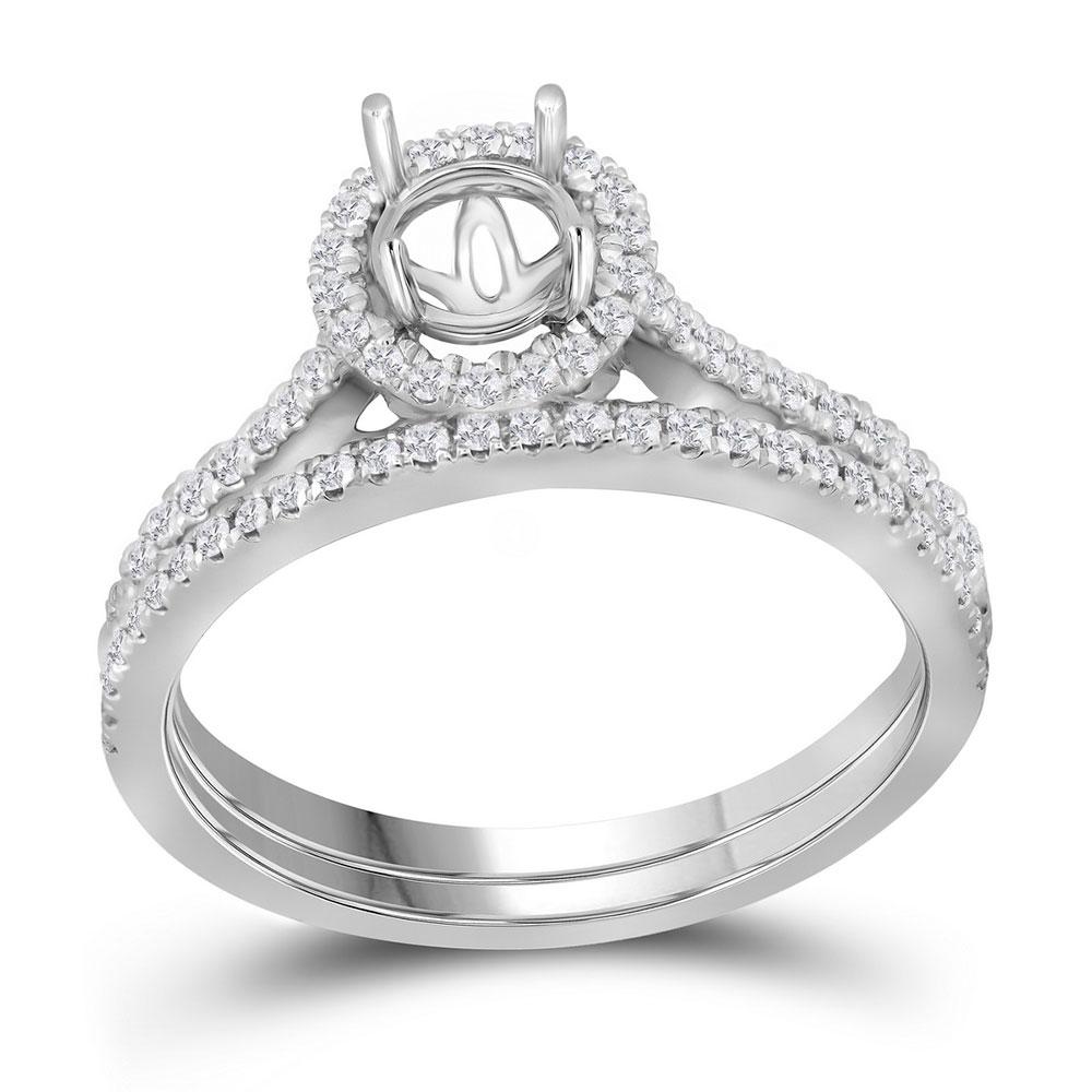 GND Bridal Ring Set 14k White Gold Round Diamond Slender Bridal Wedding Ring Band Set 7/8 Cttw