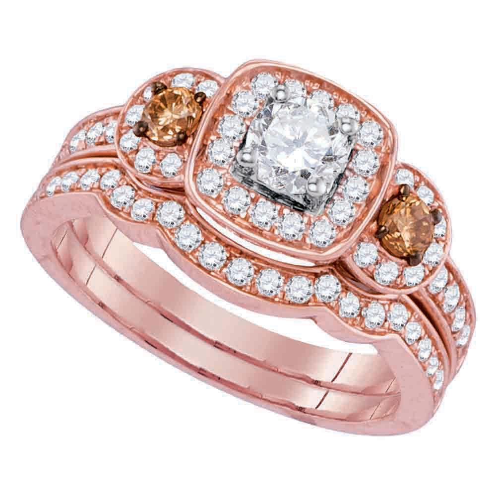 GND Bridal Ring Set 14kt Rose Gold Round Diamond Bridal Wedding Ring Band Set 1 Cttw