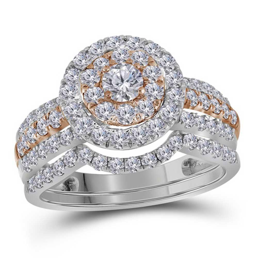 GND Bridal Ring Set 14kt Two-tone Gold Round Diamond Bridal Wedding Ring Band Set 1-1/2 Cttw