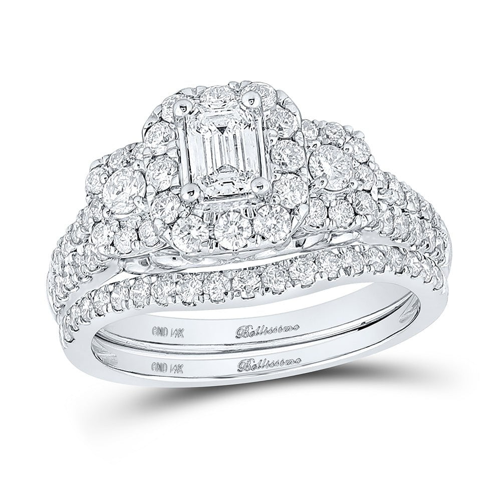 GND Bridal Ring Set 14kt White Gold Emerald Diamond Bridal Wedding Ring Band Set 1-1/2 Cttw
