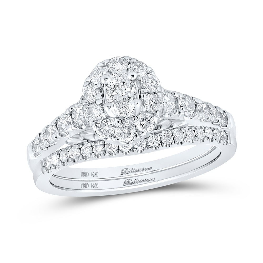 GND Bridal Ring Set 14kt White Gold Oval Diamond Halo Bridal Wedding Ring Band Set 1 Cttw