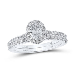 GND Bridal Ring Set 14kt White Gold Oval Diamond Halo Bridal Wedding Ring Band Set 1 Cttw