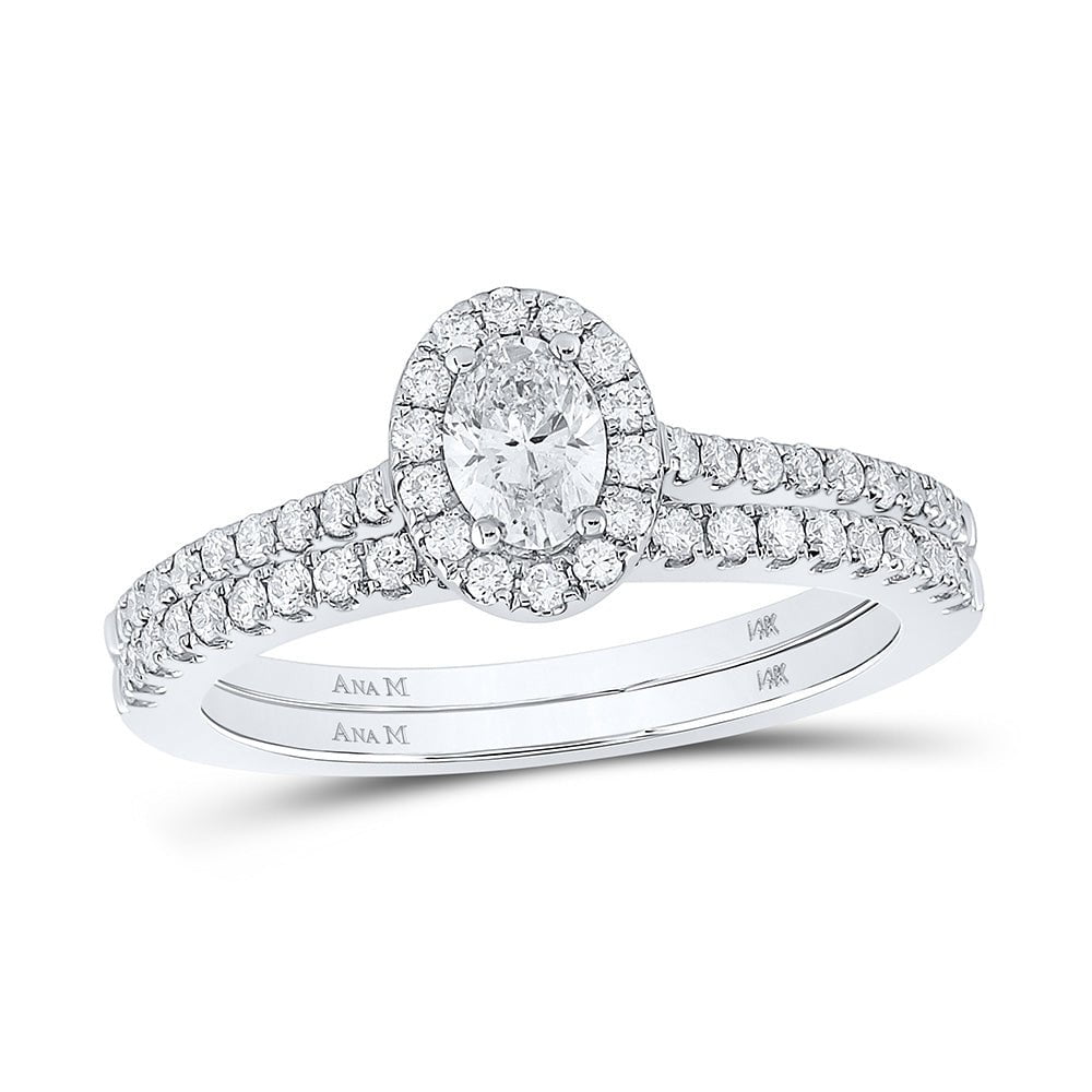GND Bridal Ring Set 14kt White Gold Oval Diamond Oval Halo Bridal Wedding Ring Band Set 7/8 Cttw