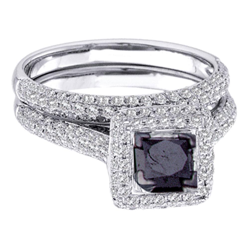 GND Bridal Ring Set 14kt White Gold Princess Black Color Enhanced Diamond Wedding Ring Set 1-1/4 Cttw Sz 8