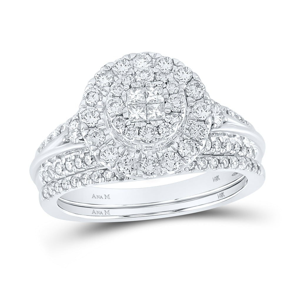 GND Bridal Ring Set 14kt White Gold Princess Diamond Bridal Wedding Ring Band Set 1 Cttw