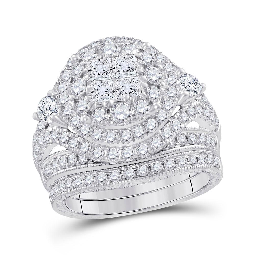 GND Bridal Ring Set 14kt White Gold Princess Diamond Bridal Wedding Ring Band Set 2-3/4 Cttw