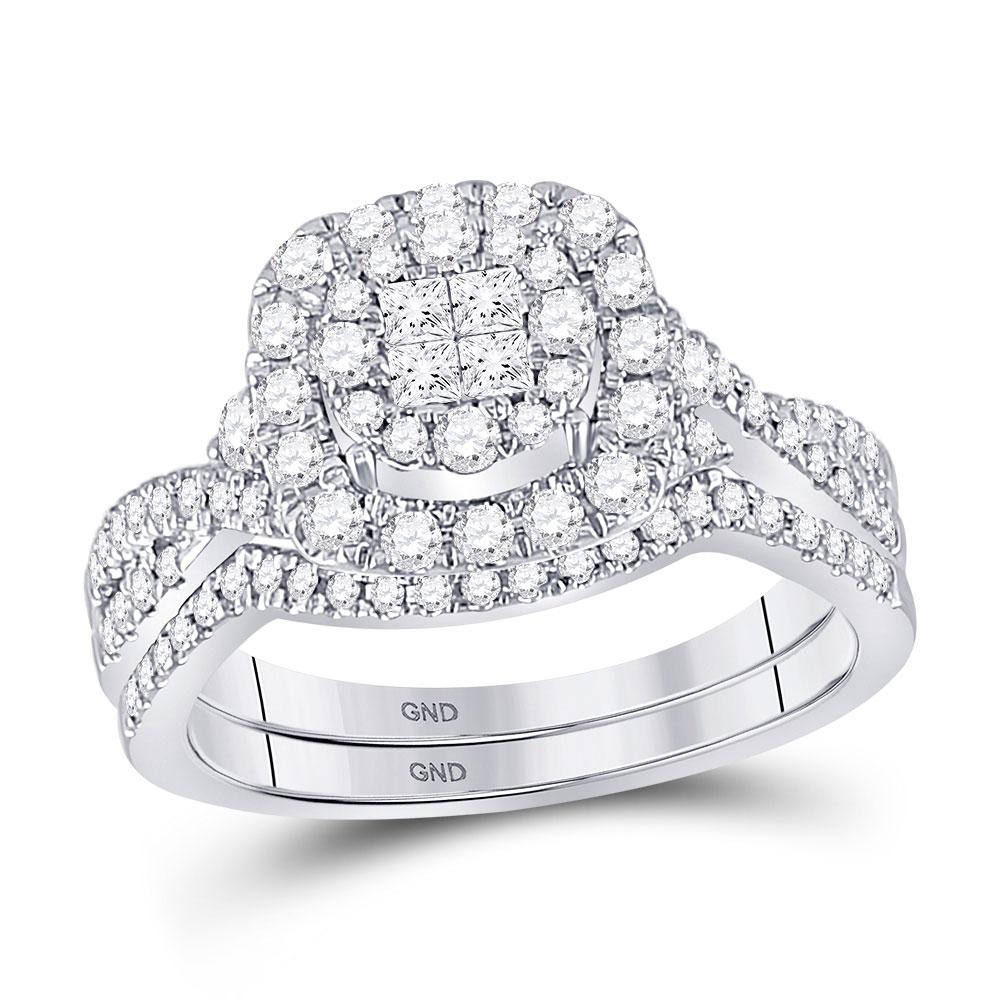 GND Bridal Ring Set 14kt White Gold Princess Diamond Bridal Wedding Ring Band Set 3/4 Cttw
