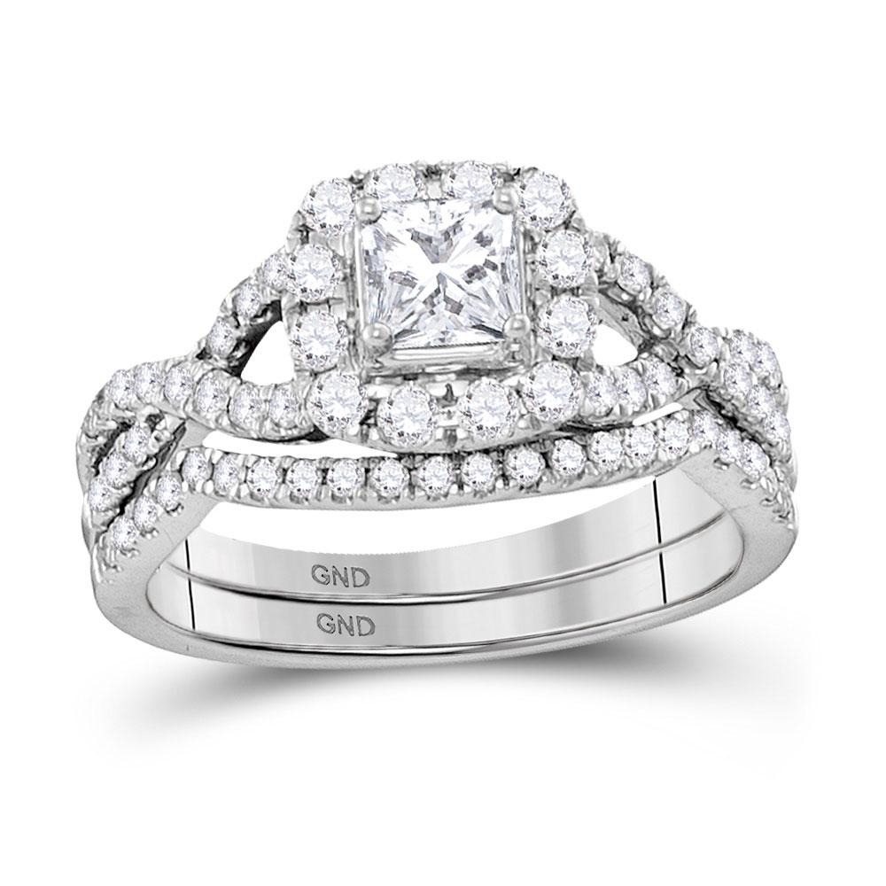 GND Bridal Ring Set 14kt White Gold Princess Diamond Twist Bridal Wedding Ring Band Set 1 Cttw