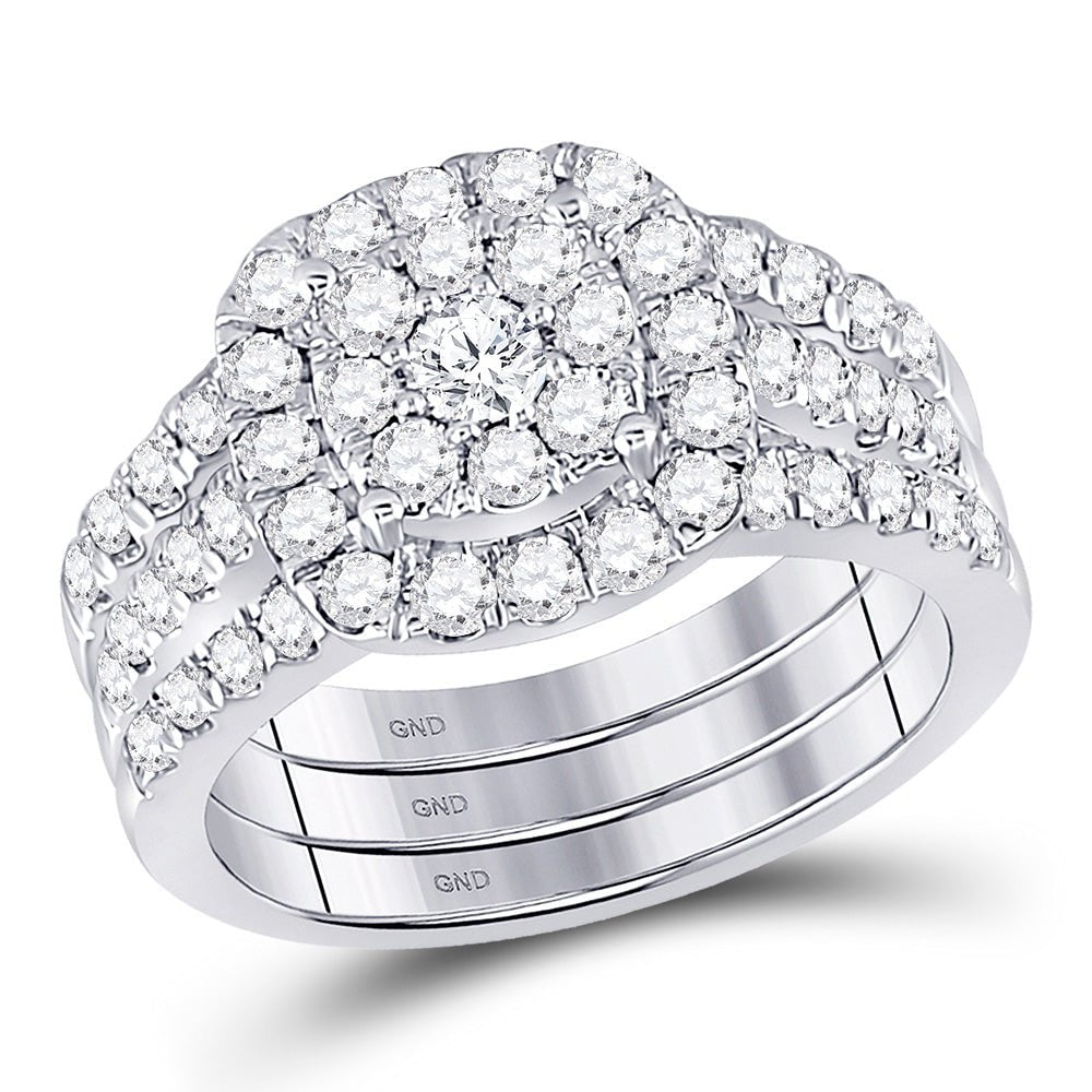 GND Bridal Ring Set 14kt White Gold Round Diamond 3-Piece Bridal Wedding Ring Band Set 1-1/2 Cttw