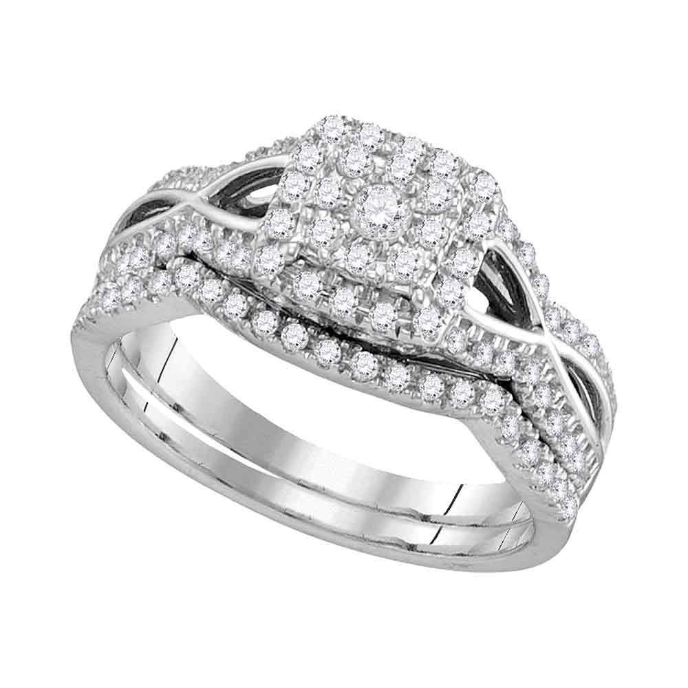 GND Bridal Ring Set 14kt White Gold Round Diamond Bridal Wedding Ring Band Set 1/2 Cttw