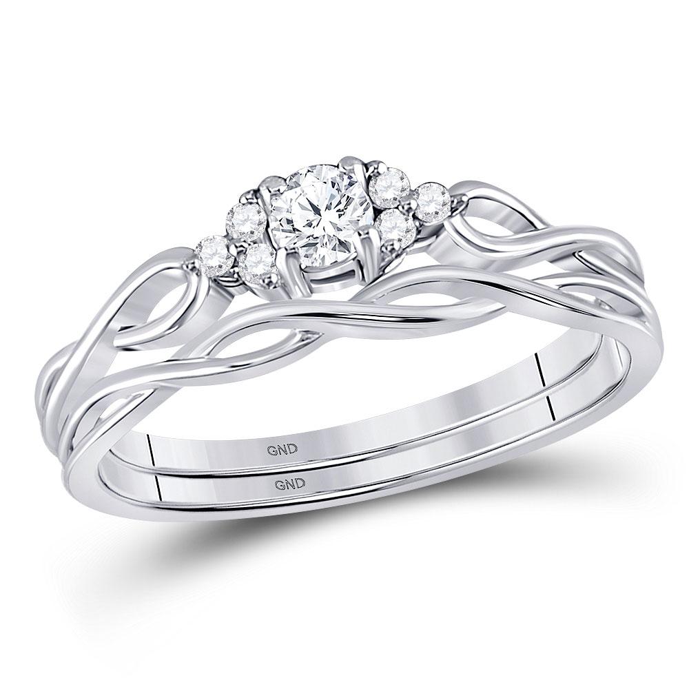 GND Bridal Ring Set 14kt White Gold Round Diamond Bridal Wedding Ring Band Set 1/6 Cttw