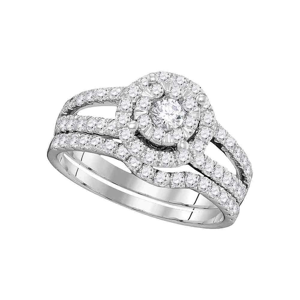 GND Bridal Ring Set 14kt White Gold Round Diamond Bridal Wedding Ring Band Set 1 Cttw