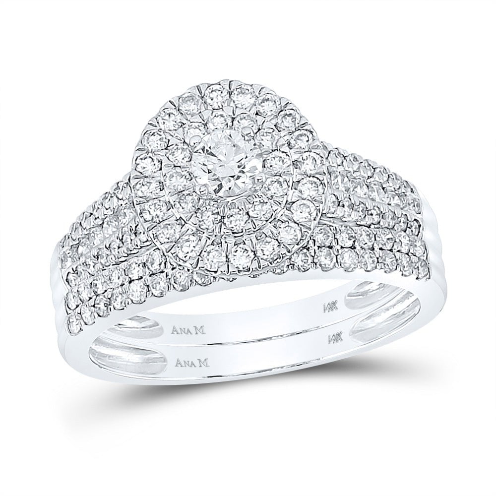 GND Bridal Ring Set 14kt White Gold Round Diamond Bridal Wedding Ring Band Set 1 Cttw