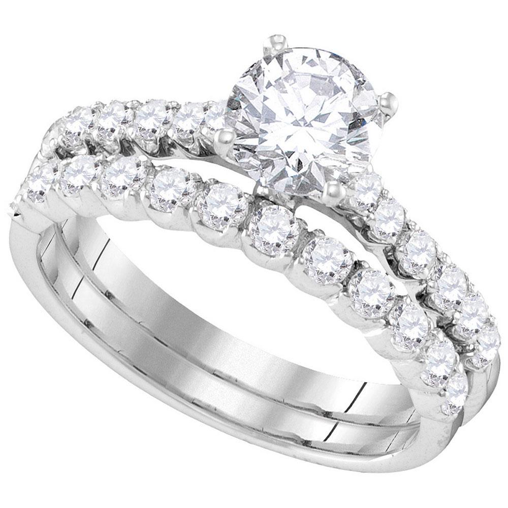 GND Bridal Ring Set 14kt White Gold Round Diamond Bridal Wedding Ring Band Set 2-1/5 Cttw