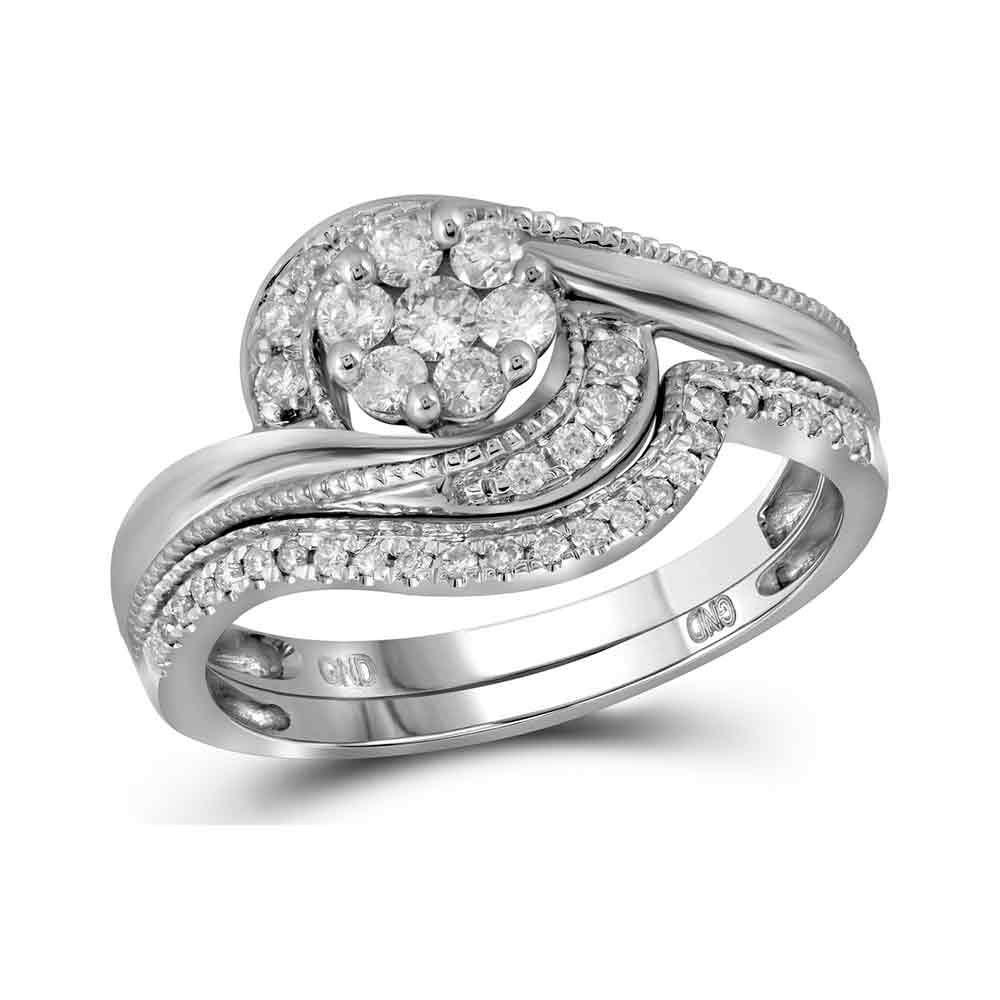 GND Bridal Ring Set 14kt White Gold Round Diamond Bridal Wedding Ring Band Set 3/8 Cttw
