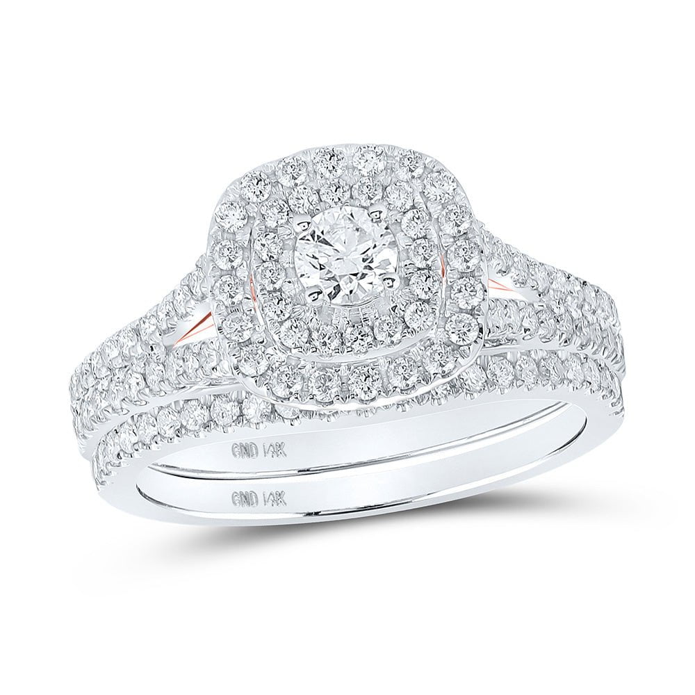 GND Bridal Ring Set 14kt White Gold Round Diamond Halo Bridal Wedding Ring Band Set 1 Cttw