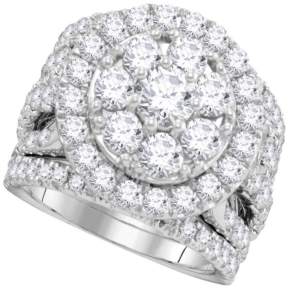 GND Bridal Ring Set 14kt White Gold Round Diamond Halo Cluster Bridal Wedding Ring Band Set 4 Cttw