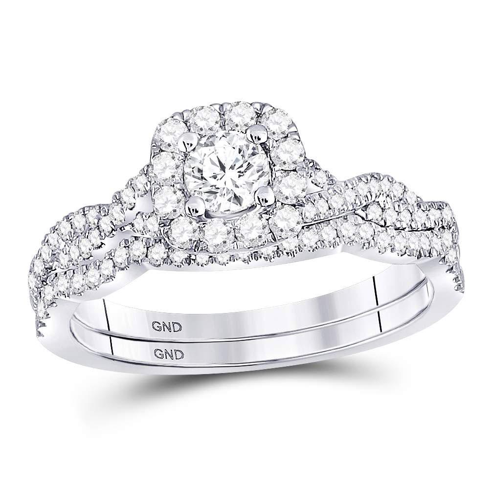 GND Bridal Ring Set 14kt White Gold Round Diamond Twist Bridal Wedding Ring Band Set 5/8 Cttw