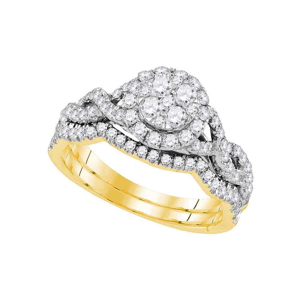 GND Bridal Ring Set 14kt Yellow Gold Diamond Cluster Bridal Wedding Ring Band Set 7/8 Cttw