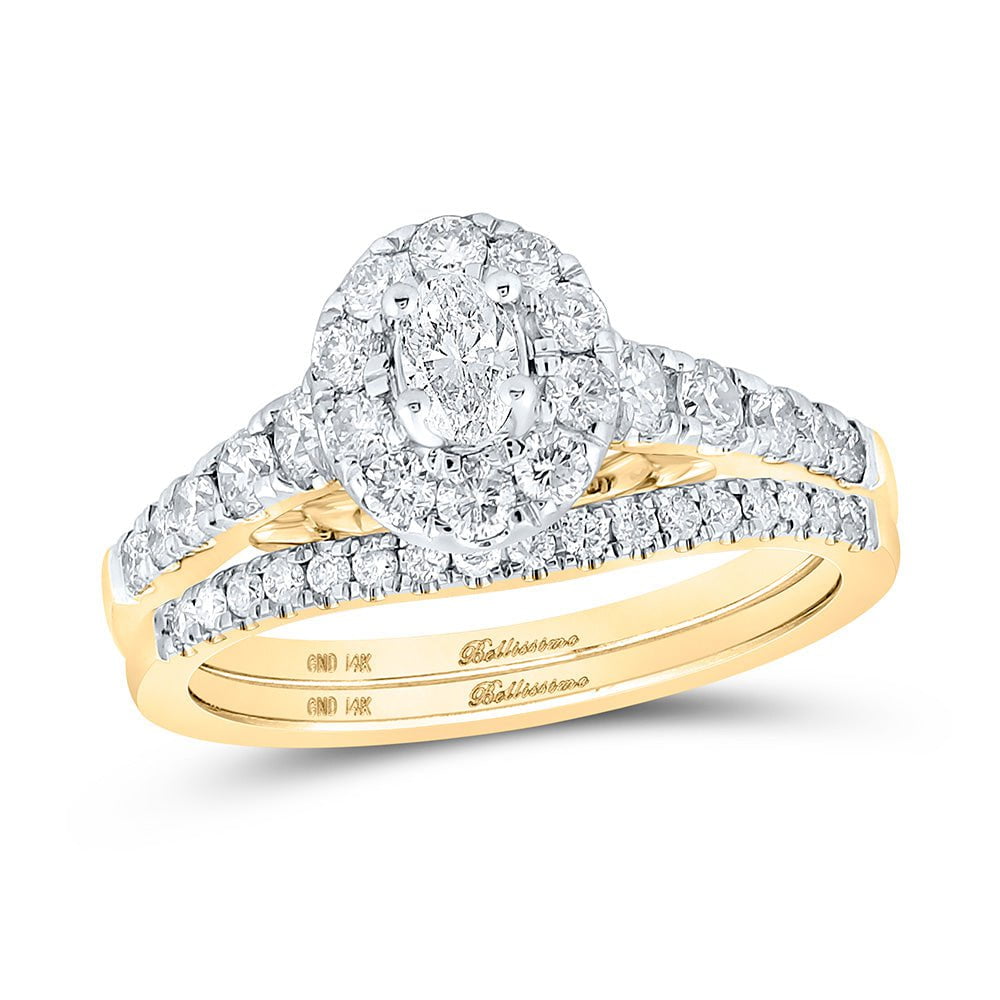 GND Bridal Ring Set 14kt Yellow Gold Oval Diamond Halo Bridal Wedding Ring Band Set 1 Cttw