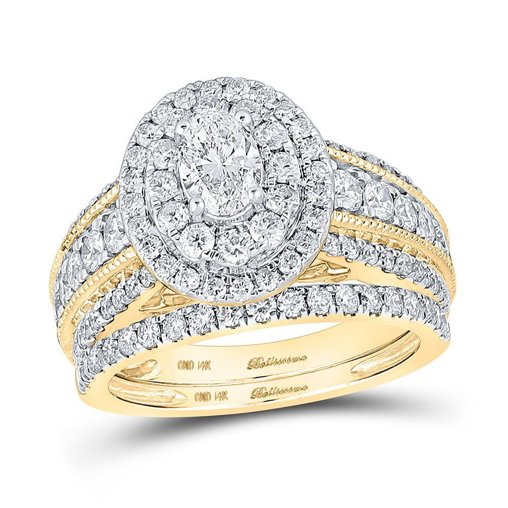 GND Bridal Ring Set 14kt Yellow Gold Oval Diamond Halo Bridal Wedding Ring Band Set 2 Cttw