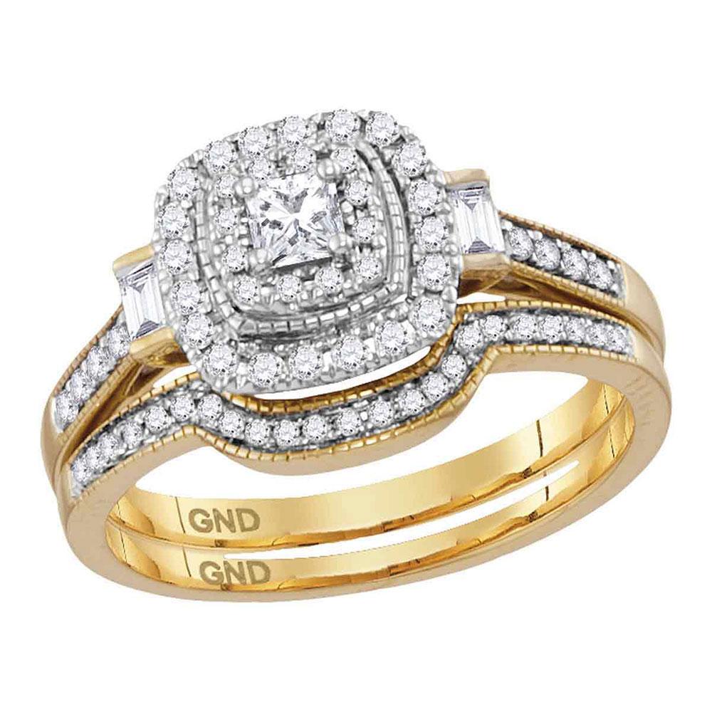 GND Bridal Ring Set 14kt Yellow Gold Princess Diamond Bridal Wedding Ring Band Set 1/2 Cttw