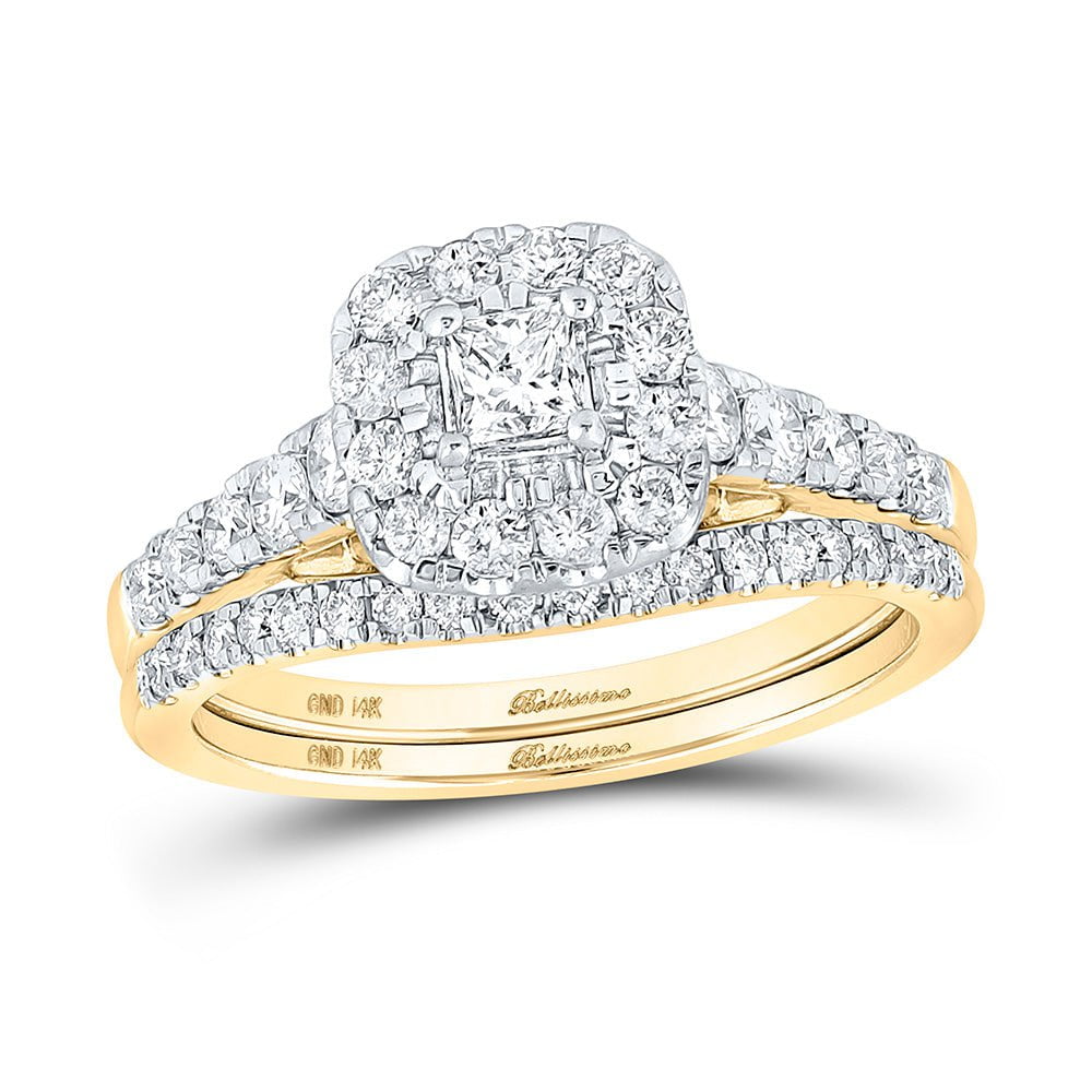 GND Bridal Ring Set 14kt Yellow Gold Princess Diamond Bridal Wedding Ring Band Set 1 Cttw