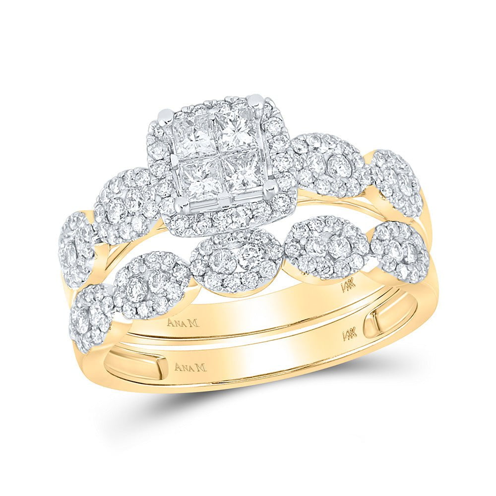 GND Bridal Ring Set 14kt Yellow Gold Princess Diamond Square Bridal Wedding Ring Band Set 1 Cttw