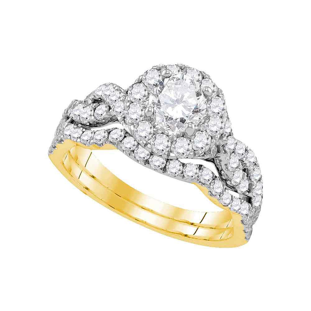 GND Bridal Ring Set 14kt Yellow Gold Round Diamond Bridal Wedding Ring Band Set 1-3/4 Cttw