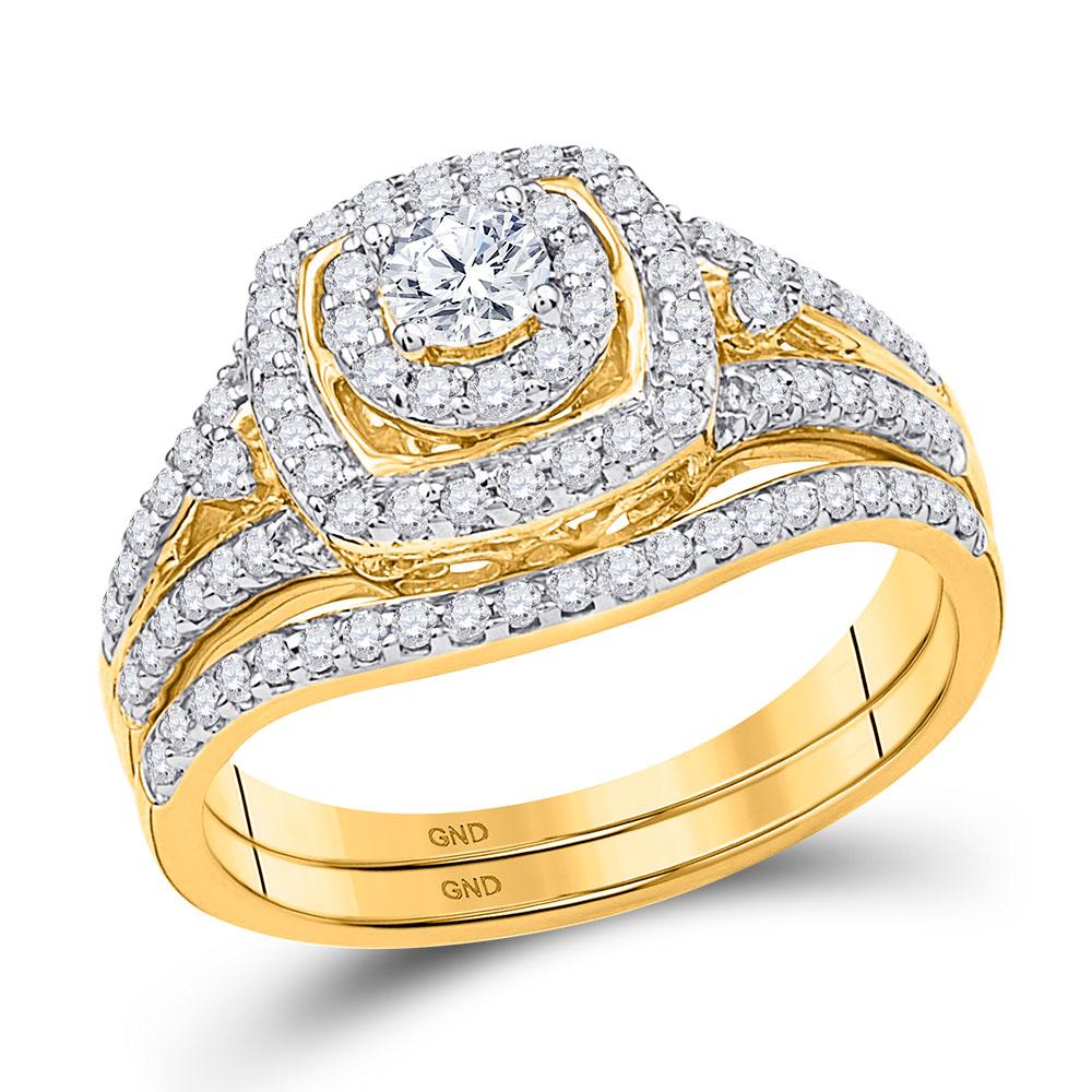 GND Bridal Ring Set 14kt Yellow Gold Round Diamond Bridal Wedding Ring Band Set 3/4 Cttw