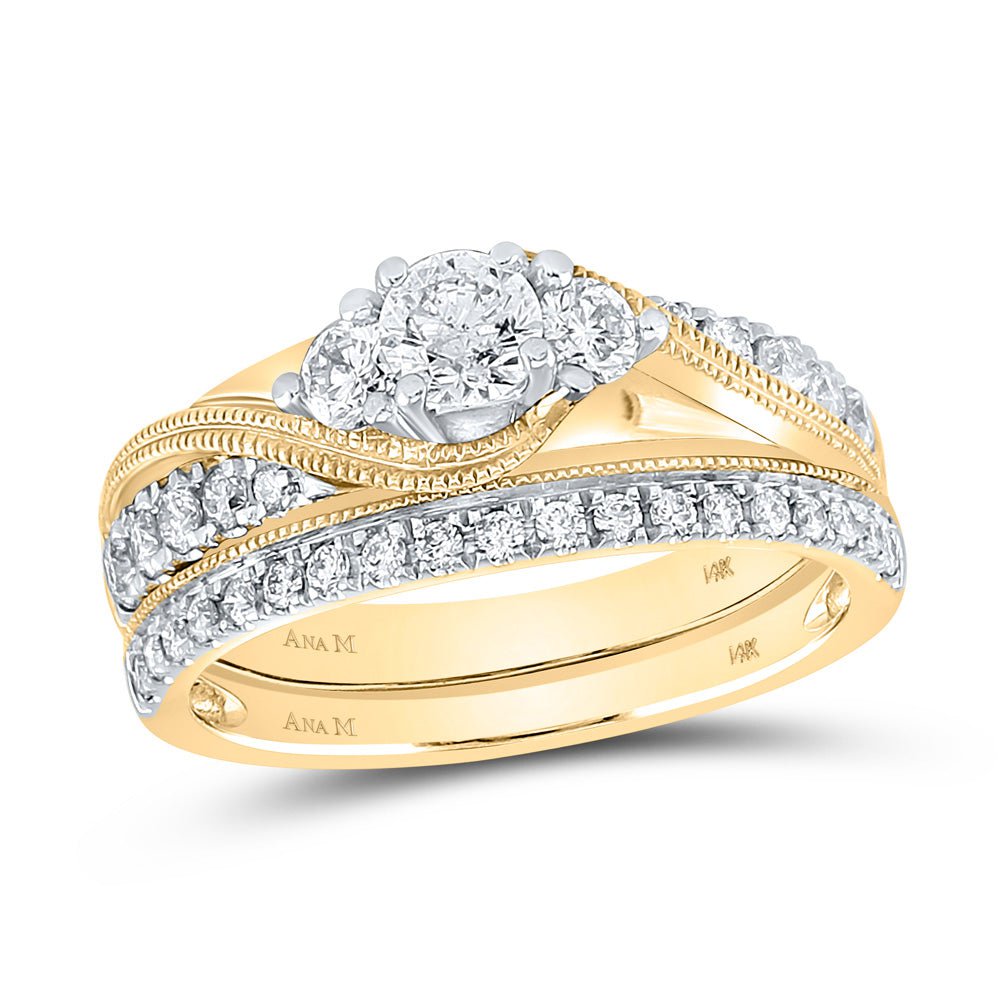 GND Bridal Ring Set 14kt Yellow Gold Round Diamond Bridal Wedding Ring Band Set 7/8 Cttw