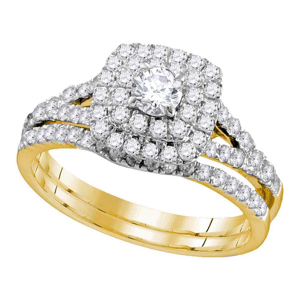 GND Bridal Ring Set 14kt Yellow Gold Round Diamond Double Halo Bridal Wedding Ring Band Set 1 Cttw