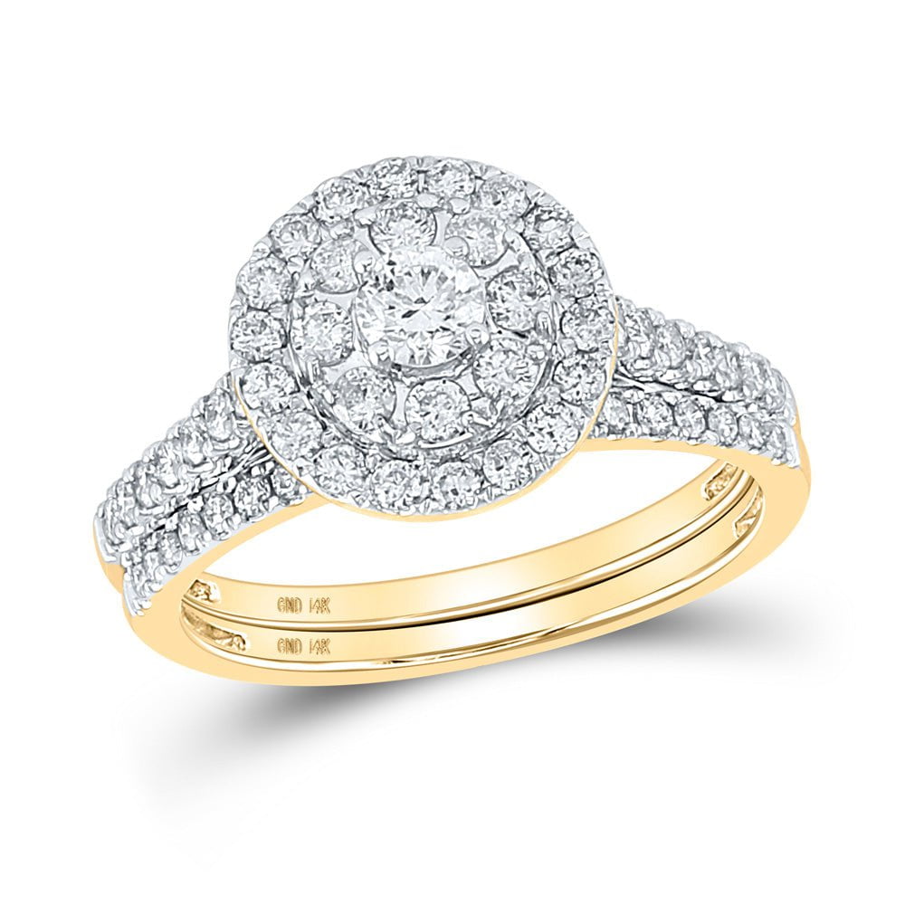 GND Bridal Ring Set 14kt Yellow Gold Round Diamond Halo Bridal Wedding Ring Band Set 1 Cttw