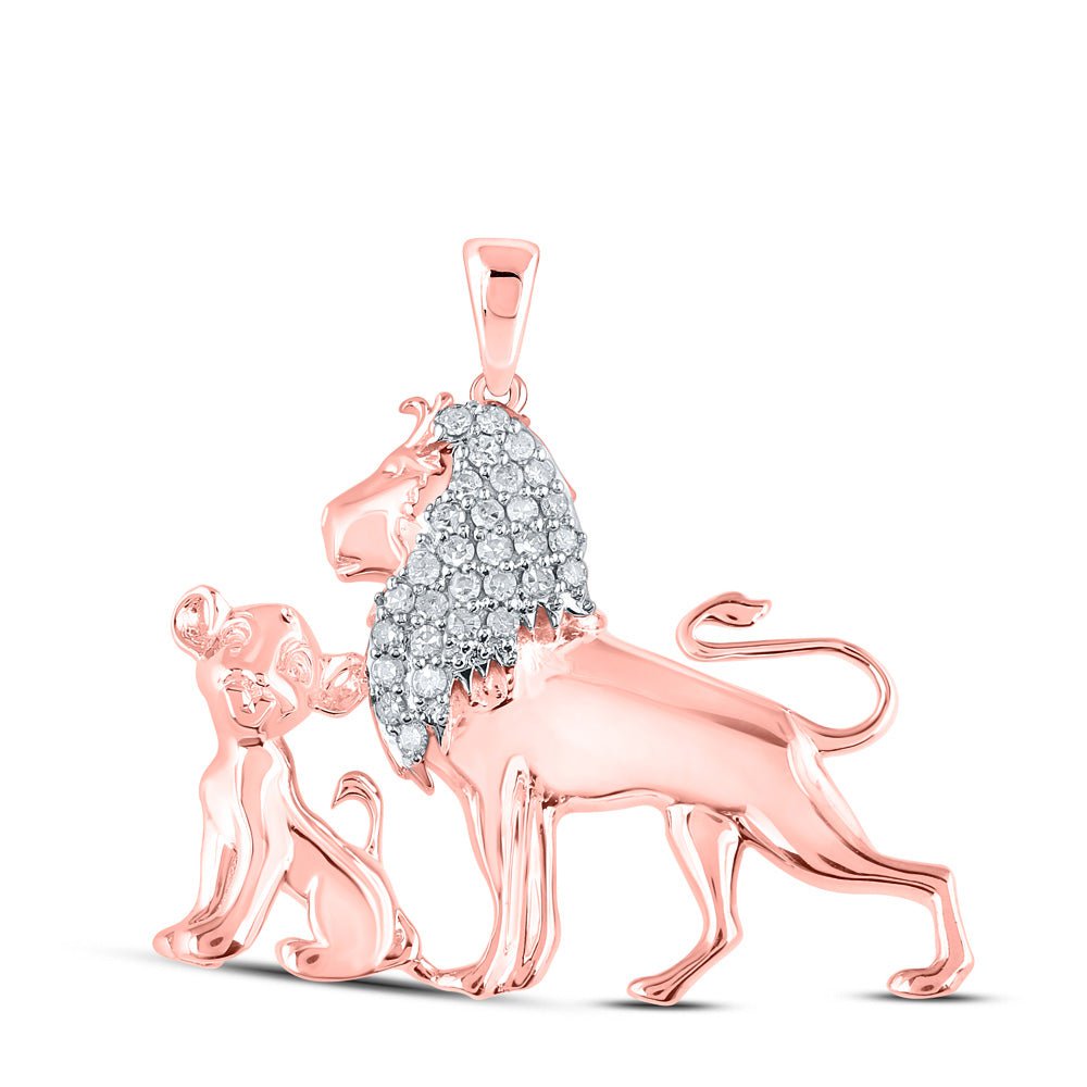 GND Diamond Animal & Bug Pendant 10kt Rose Gold Womens Round Diamond Lion Cub Animal Pendant 1/5 Cttw