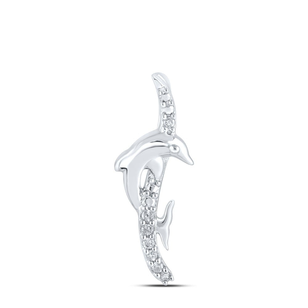 GND Diamond Animal & Bug Pendant 10kt White Gold Womens Round Diamond Dolphin Pendant 1/20 Cttw