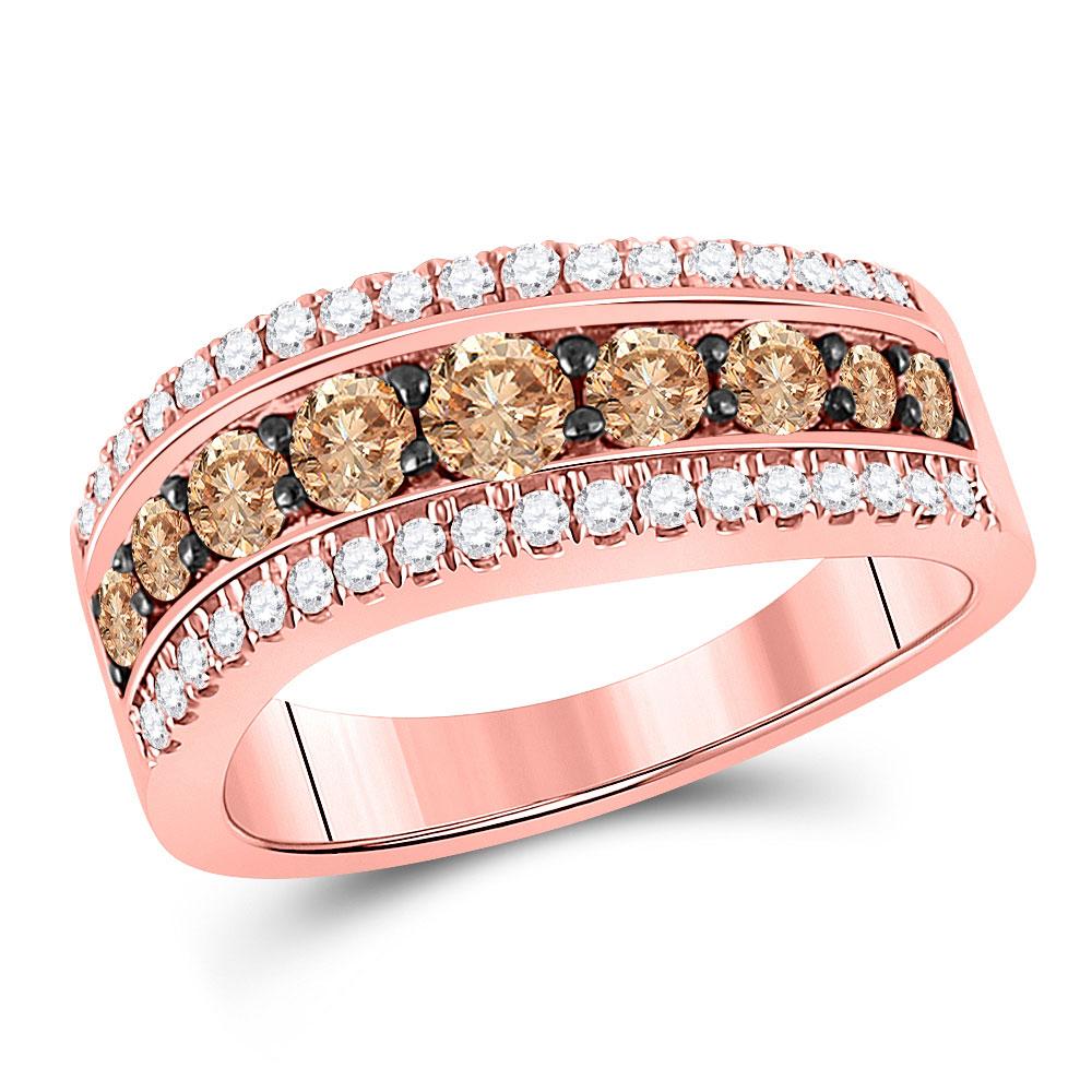 GND Diamond Band 10kt Rose Gold Womens Round Brown Diamond Contoured Band Ring 1 Cttw