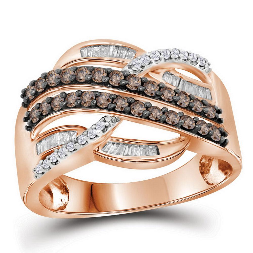 GND Diamond Band 10kt Rose Gold Womens Round Brown Diamond Crossover Band Ring 1/2 Cttw