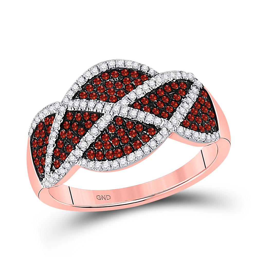GND Diamond Band 10kt Rose Gold Womens Round Red Color Enhanced Diamond Segmented Fashion Ring 1/2 Cttw