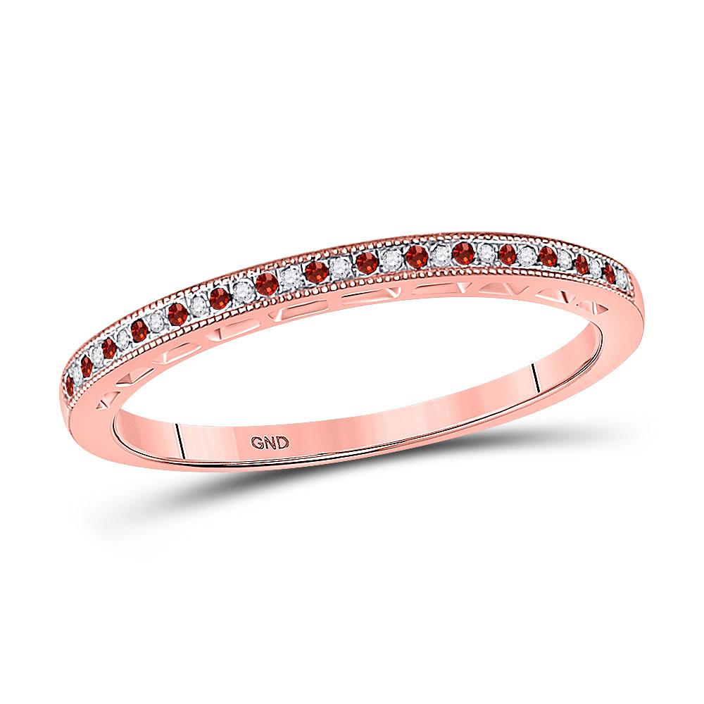 GND Diamond Band 10kt Rose Gold Womens Round Red Color Enhanced Diamond Slender Band Ring 1/12 Cttw