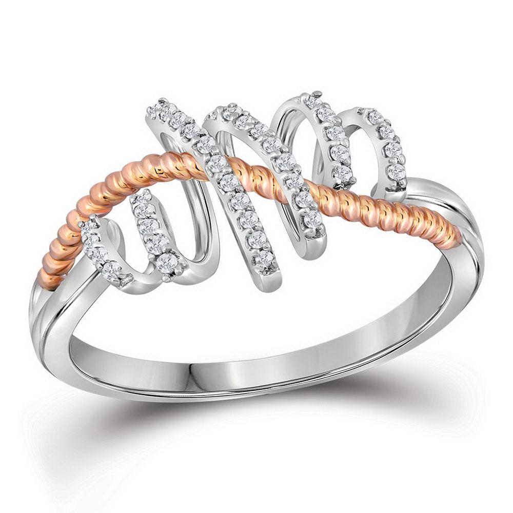 GND Diamond Band 10kt Two-tone Gold Womens Round Diamond Rope Pigtail Spiral Band Ring 1/12 Cttw