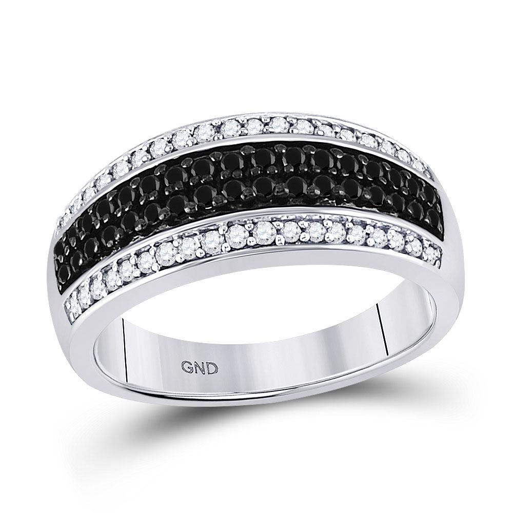 GND Diamond Band 10kt White Gold Womens Round Black Color Enhanced Diamond Band Ring 1/2 Cttw
