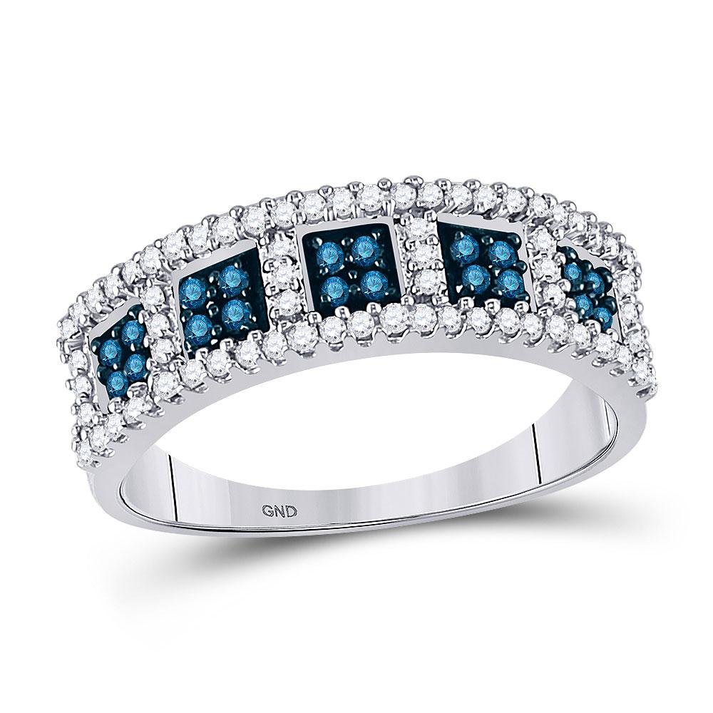 GND Diamond Band 10kt White Gold Womens Round Blue Color Enhanced Diamond Band Ring 1/2 Cttw