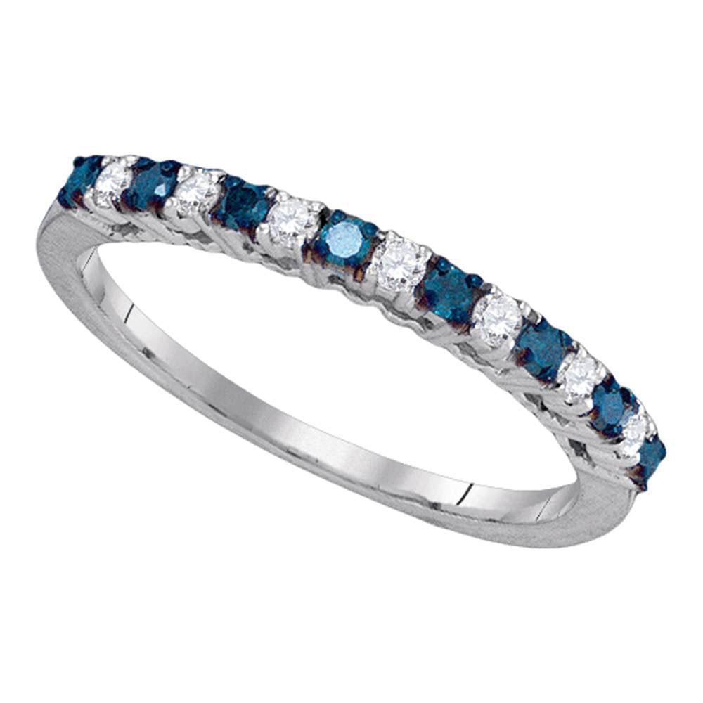 GND Diamond Band 10kt White Gold Womens Round Blue Color Enhanced Diamond Band Ring 1/4 Cttw