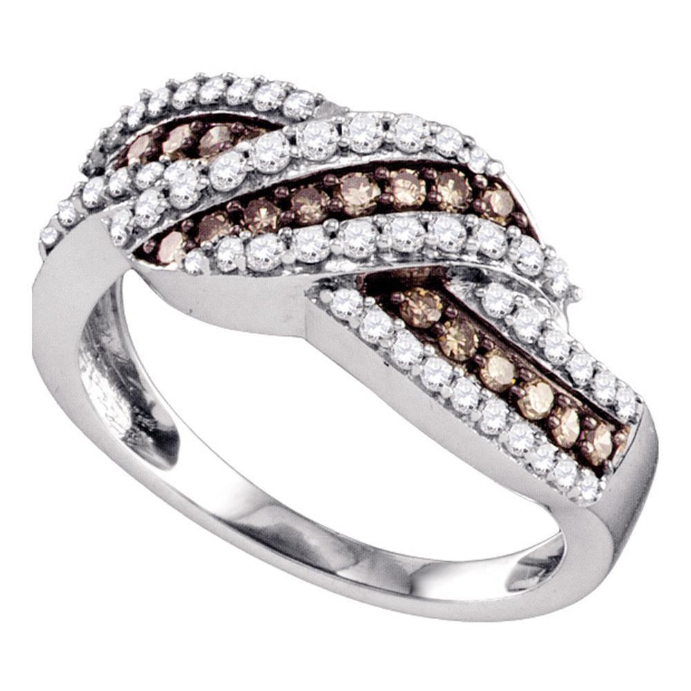 GND Diamond Band 10kt White Gold Womens Round Brown Diamond Crossover Band Ring 3/4 Cttw