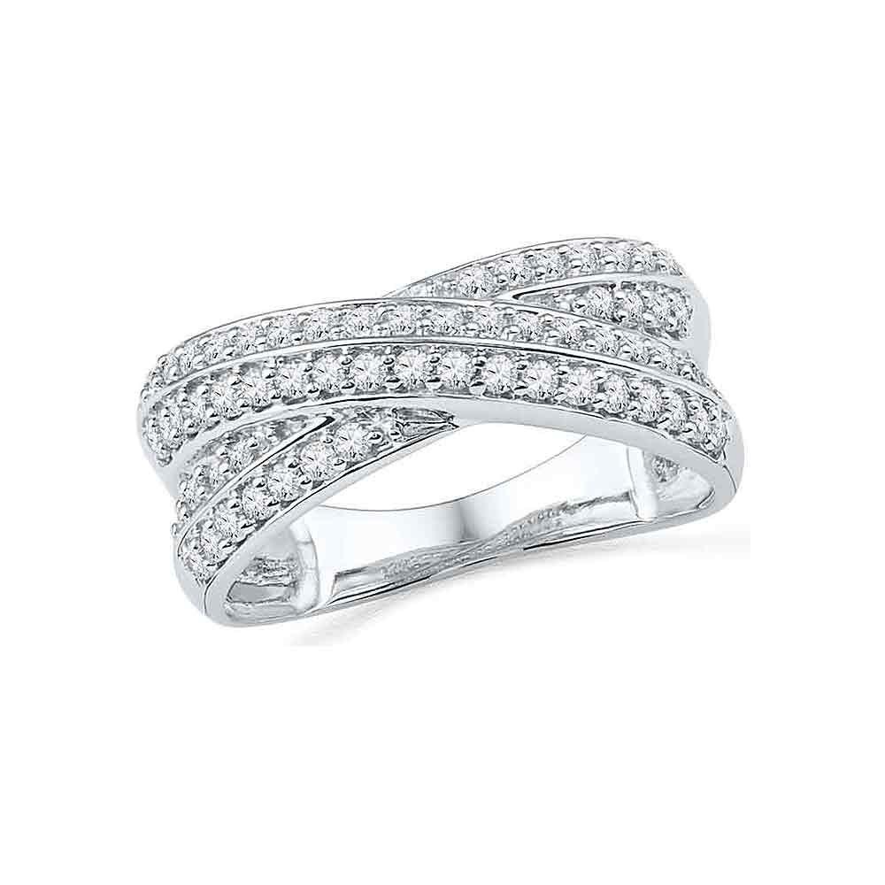 GND Diamond Band 10kt White Gold Womens Round Diamond Crossover Band Ring 1/2 Cttw