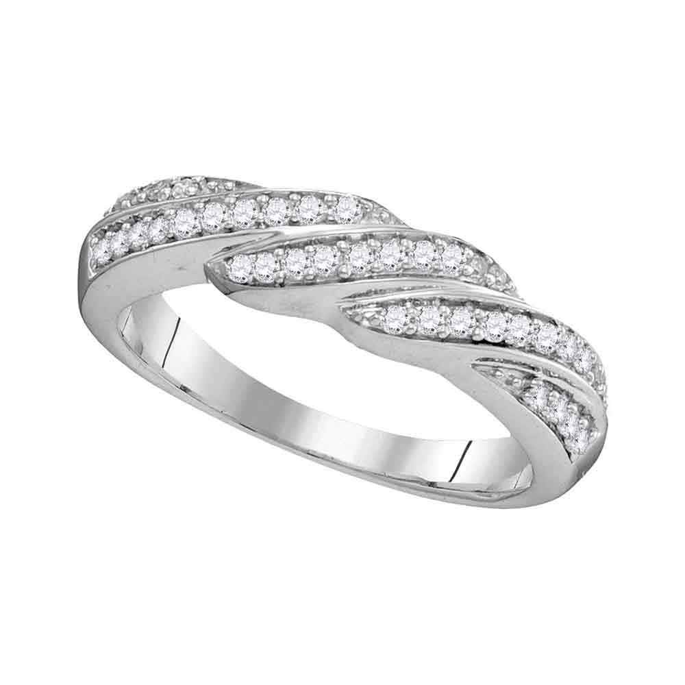 GND Diamond Band 10kt White Gold Womens Round Diamond Crossover Band Ring 1/4 Cttw