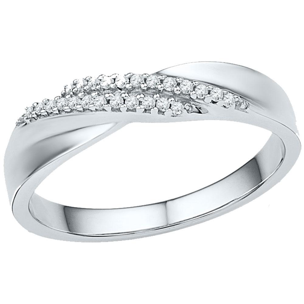 GND Diamond Band 10kt White Gold Womens Round Diamond Double Row Crossover Band Ring 1/10 Cttw